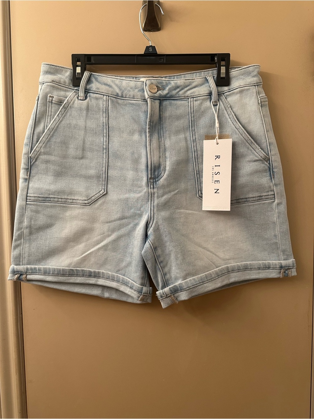 Risen Light Wash High-Rise Denim Shorts